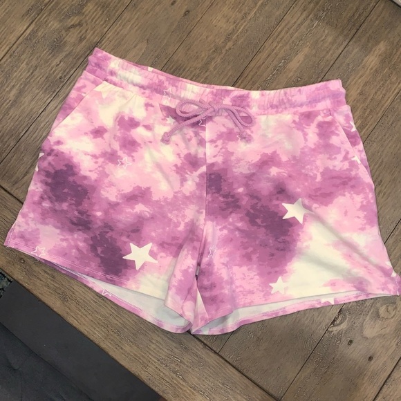 Wildfox Purple Tie Dye Star Print Drawstring Casual Lounge Shorts with Pickets L - Picture 1 of 5